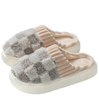 MEELANO Unisex Bløde Hjemmesko Med Ternet Mønster Til Kolde Dage Grå