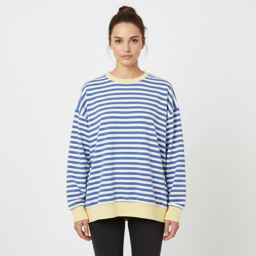 MEELANO Mechi | Dame Stribet Oversized Striktrøje - Langærmet Pullover med Rund Hals