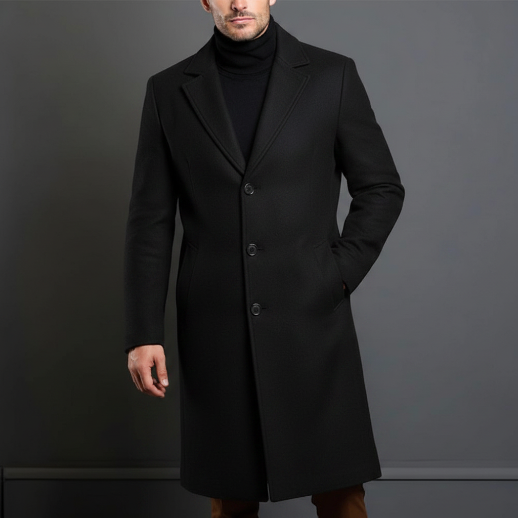 Elias | Herre Slim-Fit Lang Uldfrakke - Elegant Dobbeltradet Vinterfrakke & Trenchcoat