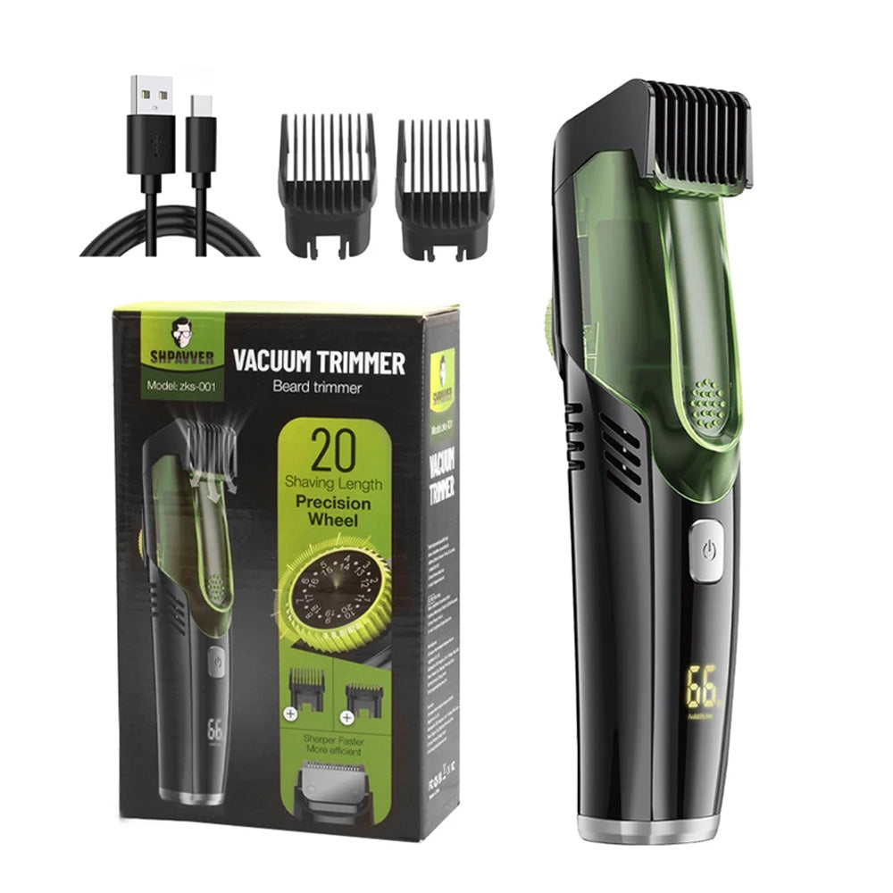 MEELANO Vakuum Skægtrimmer med Opsamler – USB-genopladelig Våd & Tør Trimmer til Skæg, Overskæg & Kropshår