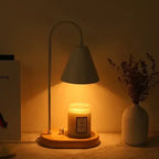 MEELANO Lysevarmer med Dæmper – Candle Warmer Lampe med Træfod & Metalskærm, Duftlys uden Åben Ild, inkl. 2 Pærer, 3 Farver