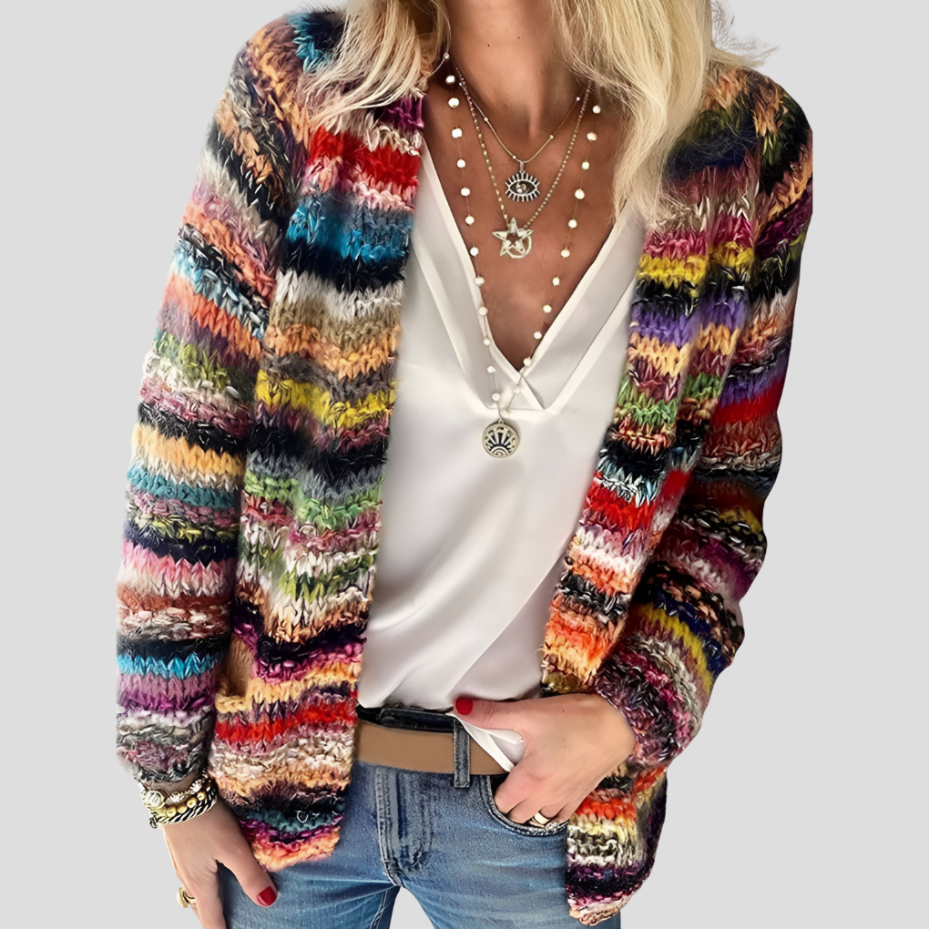 MEELANO Farverig Strikket Cardigan - Trendy og iøjnefaldende design Farverig