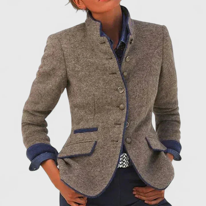 MEELANO Umami | Dame Strikket Cardigan med Knapper - Klassisk Strikjakke til Kontor Karamel