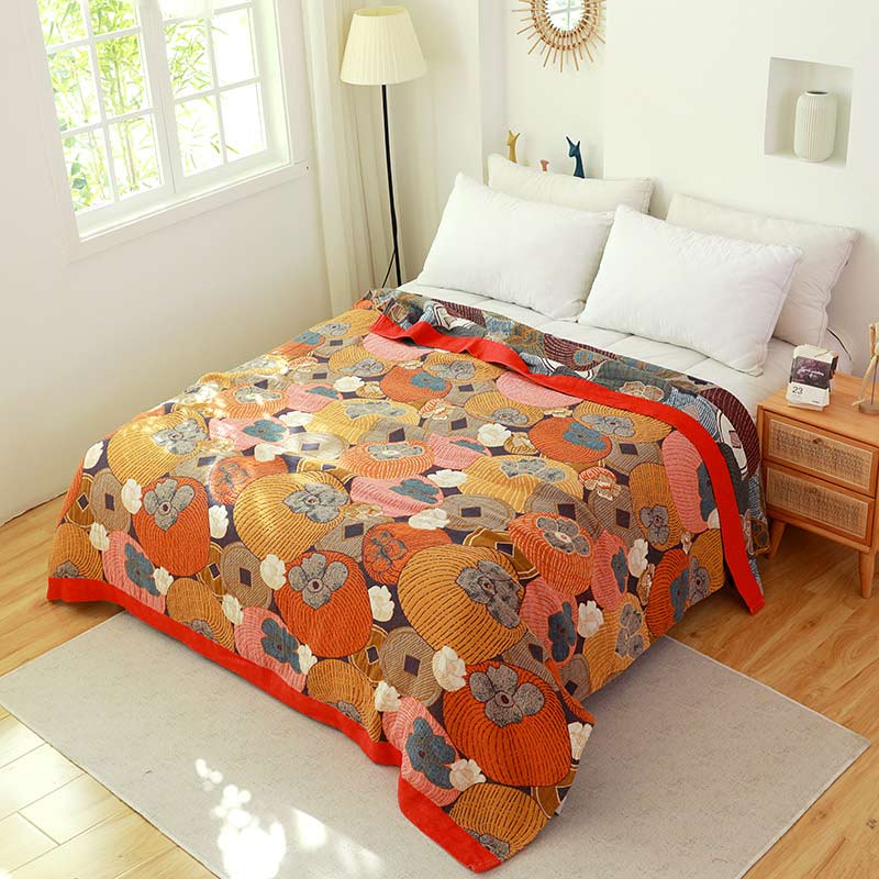 MEELANO Farverig persimmon bomuldsgasdyne Quilt med 2 stk Pudebetræk