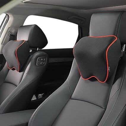 MEELANO 2-Pack Bilnakkepuder – Memory Foam Nakkepude til Bilsædet, Justerbar Strop, Vaskbart Betræk