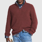 MEELANO Kenneth | Herre Quarter-Zip Ribstrikket Sweater - Varm Striktrøje med Lynlås i Halsen Bordeaux