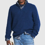 MEELANO Kenneth | Herre Quarter-Zip Ribstrikket Sweater - Varm Striktrøje med Lynlås i Halsen Mørkeblå