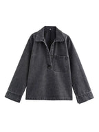 MEELANO Efterår Jeans Sæt Kvinder Turn Down Krave Høj Talje Denim Todelt Sæt