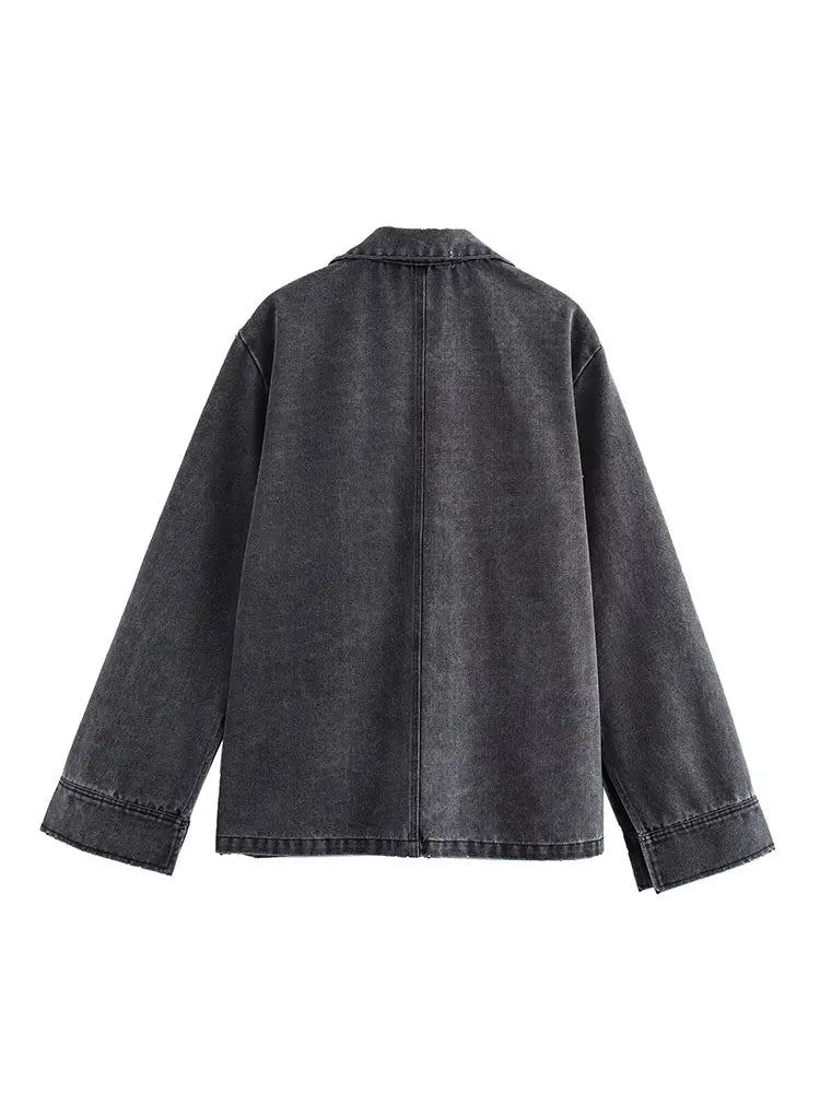 MEELANO Efterår Jeans Sæt Kvinder Turn Down Krave Høj Talje Denim Todelt Sæt
