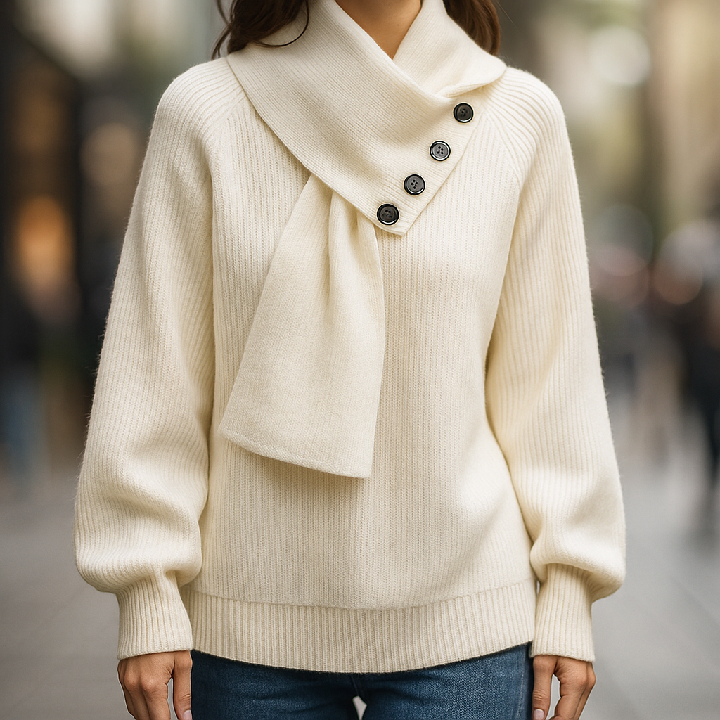 Damaris | Dame Sweater med Tørklædekrave - Langærmet Striktrøje