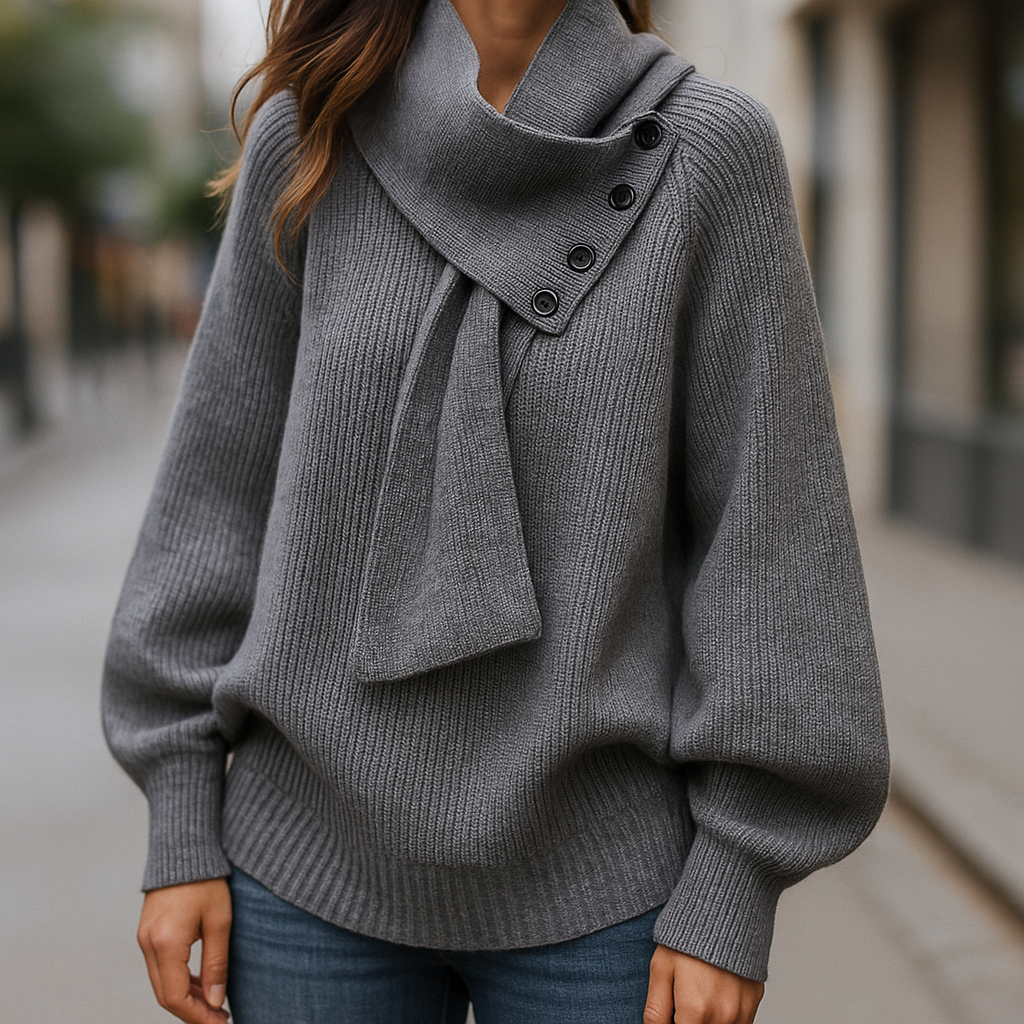 Damaris | Dame Sweater med Tørklædekrave - Langærmet Striktrøje