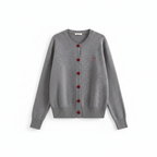 MEELANO Dame Strikket Cardigan Sløjfebroderi O Hals Hjerteformet Knap Sweater