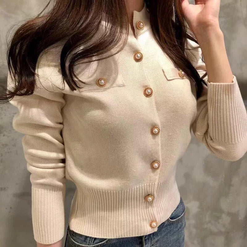 MEELANO Efterår Langærmet Cardigan Kvinder Koreansk Slim Chic Kort Strikket Frakke