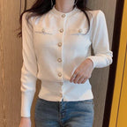 MEELANO Efterår Langærmet Cardigan Kvinder Koreansk Slim Chic Kort Strikket Frakke Hvid Én størrelse