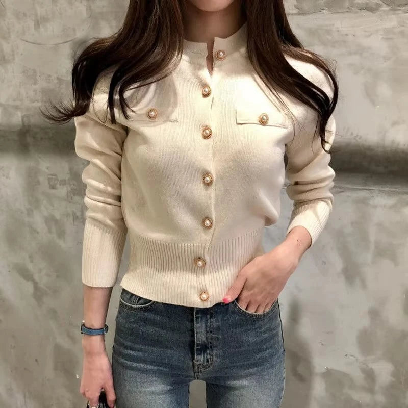 MEELANO Efterår Langærmet Cardigan Kvinder Koreansk Slim Chic Kort Strikket Frakke