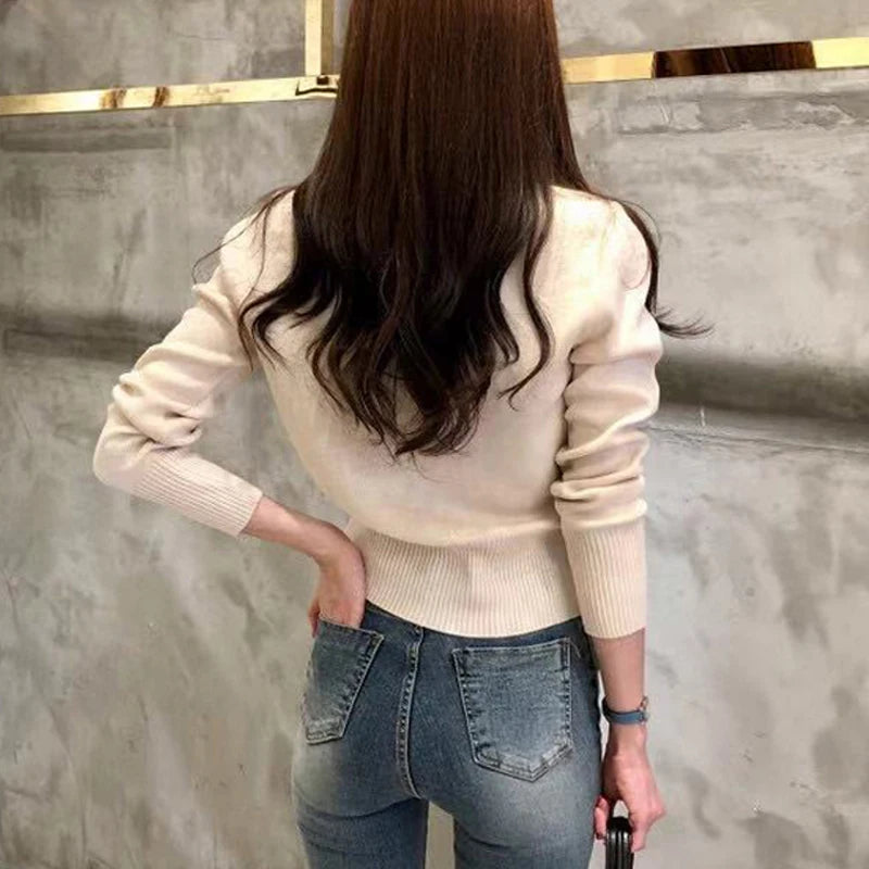 MEELANO Efterår Langærmet Cardigan Kvinder Koreansk Slim Chic Kort Strikket Frakke