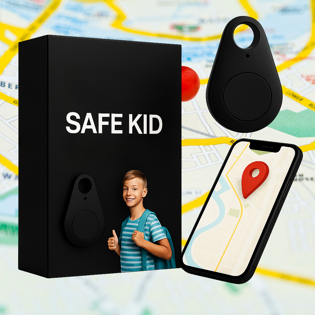 MEELANO GPS Tracker til Børn – Vandtæt Mini GPS med SOS-knap & App, Let med Bæretaske, 5 Farver Sort