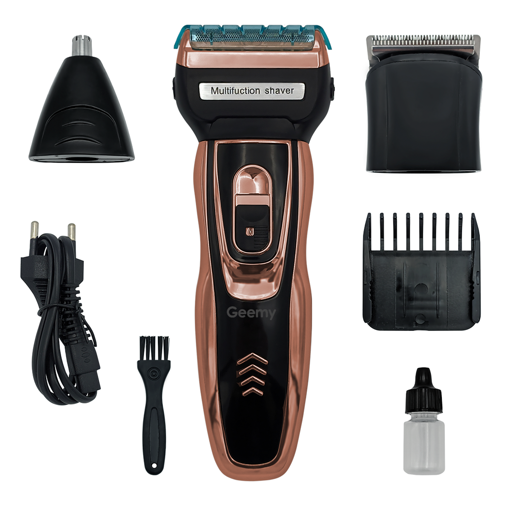 MEELANO 3-i-1 Trimmer – Genopladelig Skægtrimmer, Næsehårstrimmer & Barbermaskine med 3 Tilbehør, Kompakt til Rejsen