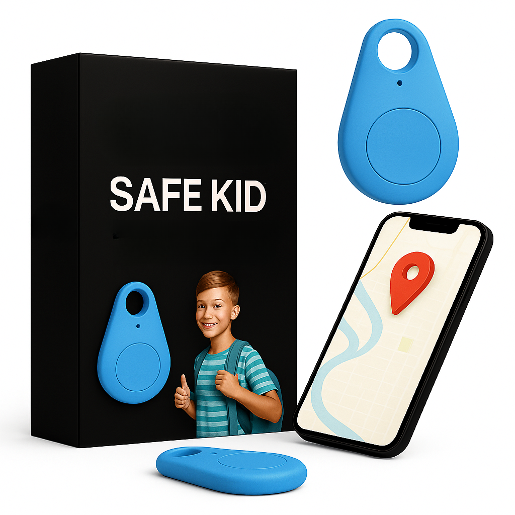 MEELANO GPS Tracker til Børn – Vandtæt Mini GPS med SOS-knap & App, Let med Bæretaske, 5 Farver Blå