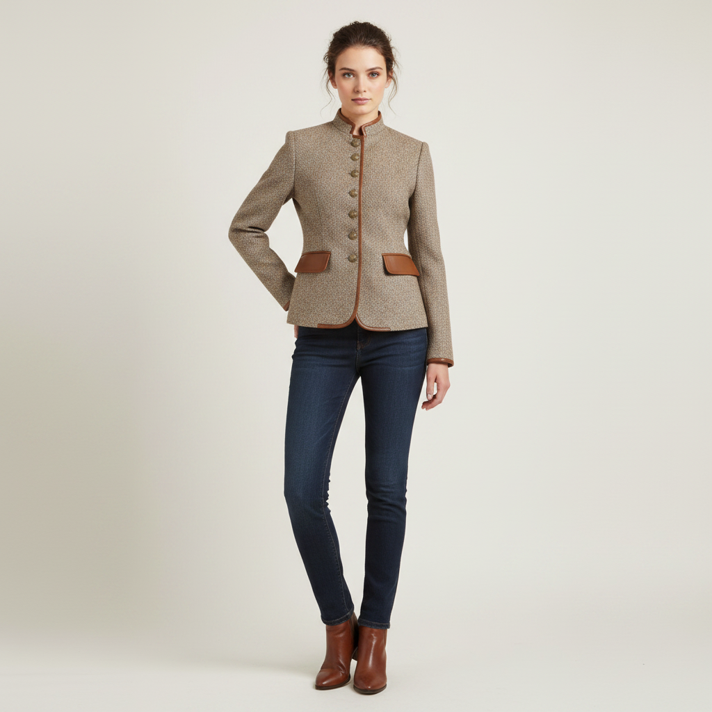 MEELANO Parsha | Dame Klassisk Tweedjakke i Uld - Elegant Heritage Blazer & Uldjakke