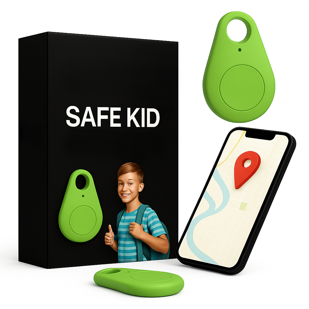 MEELANO GPS Tracker til Børn – Vandtæt Mini GPS med SOS-knap & App, Let med Bæretaske, 5 Farver Grøn