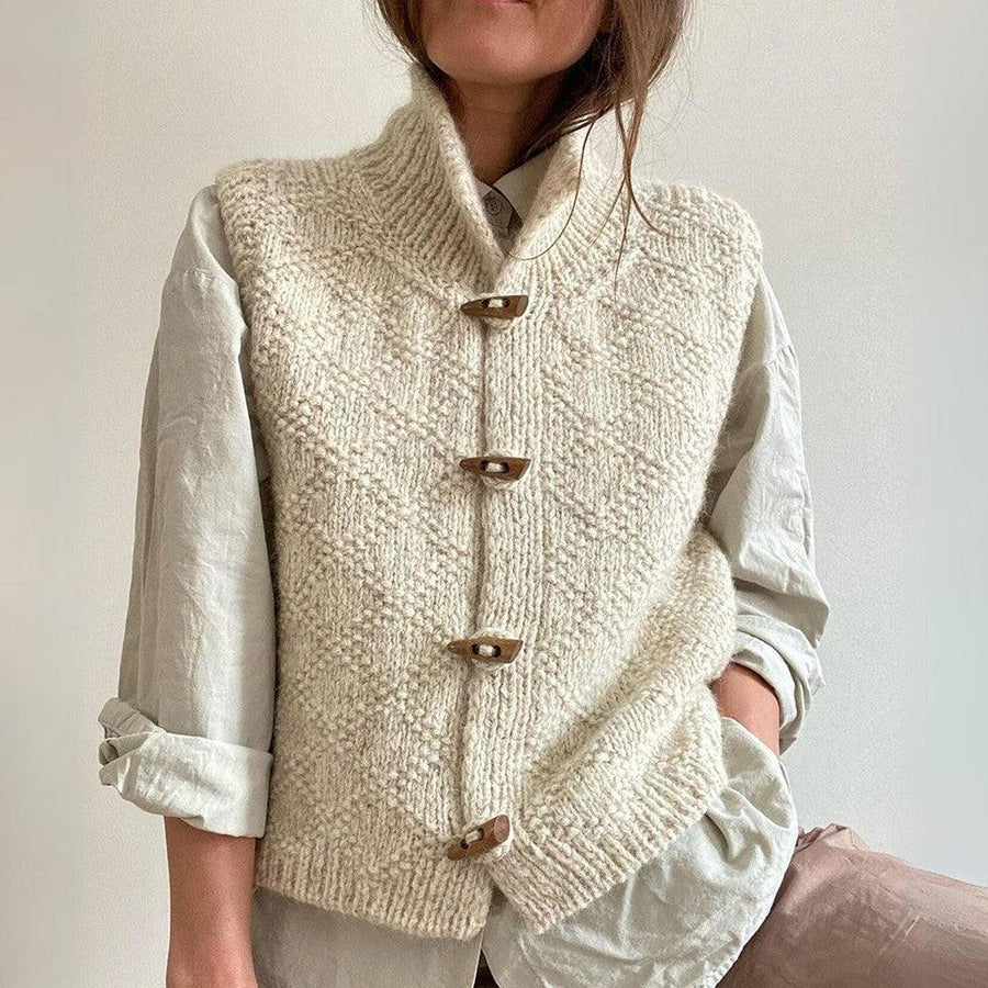 MEELANO Dame Kort Strikvest - Stilfuld til Lag på Lag-Look Beige