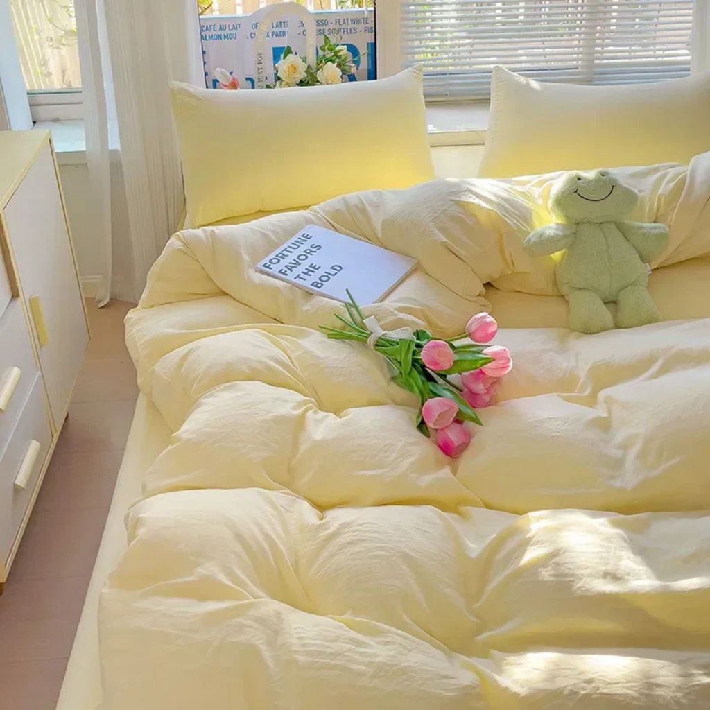 MEELANO Luksus Dynecover Åndbart Til Ultimativ Søvnkomfort Ro Polyester Pudebetræk Gul