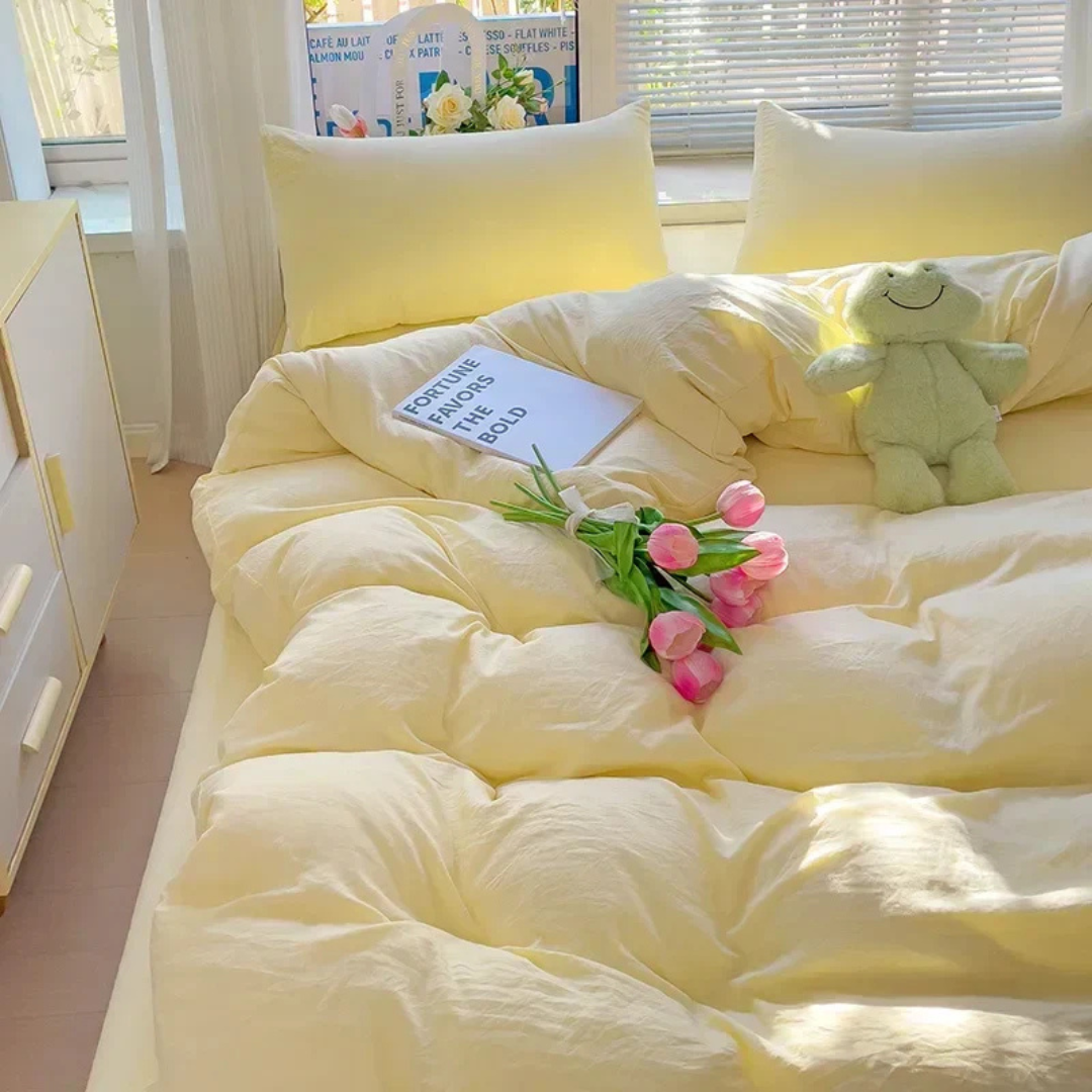 MEELANO Luksus Dynecover Åndbart Til Ultimativ Søvnkomfort Ro Polyester Pudebetræk Gul