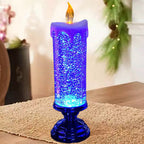 Magiske Julelys – LED Glitterflamme med Vand & Hvirvlende Glitter, Julepynt i Blå, Guld, Rød eller Sølv – TwinkleFlame