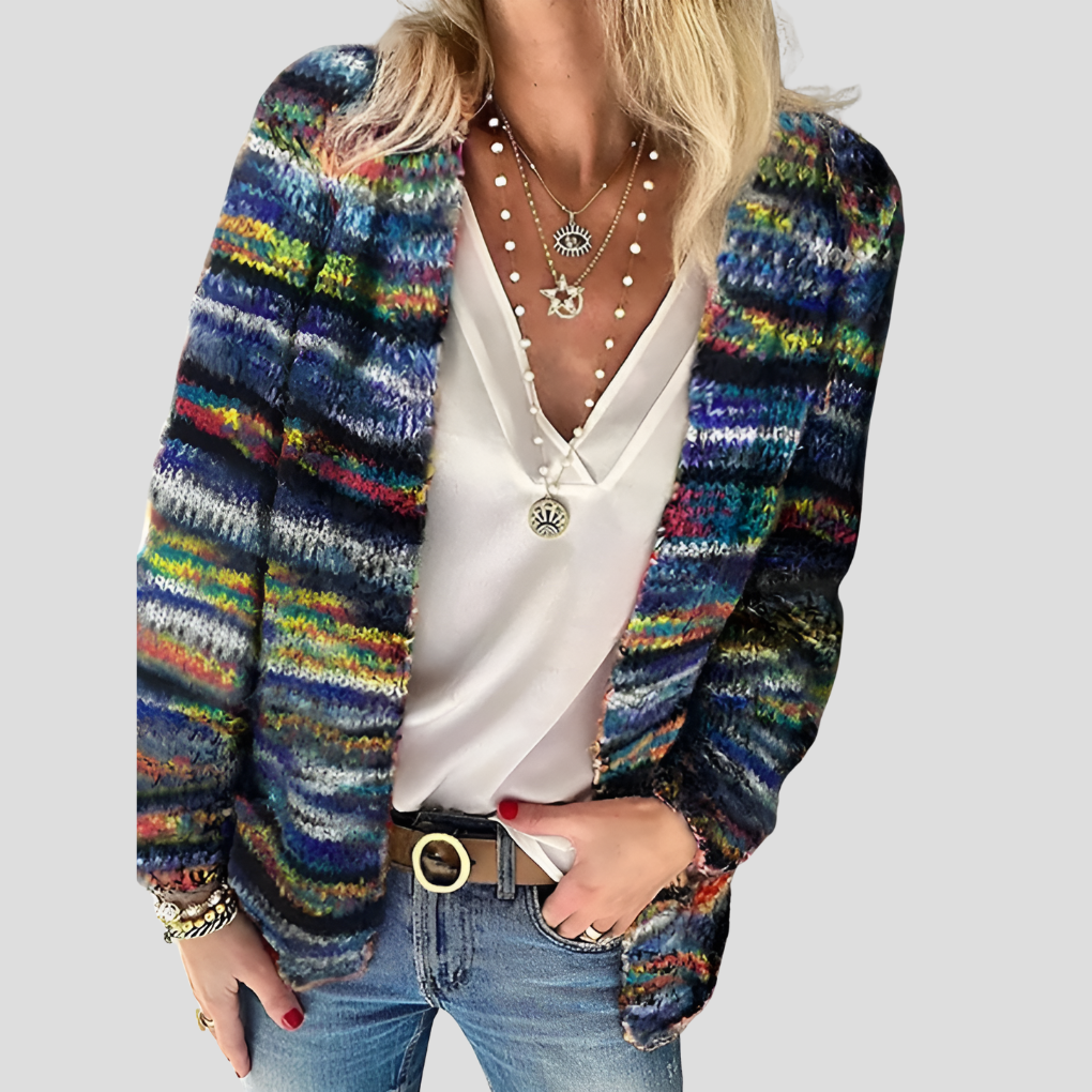 MEELANO Farverig Strikket Cardigan - Trendy og iøjnefaldende design Farvekombination