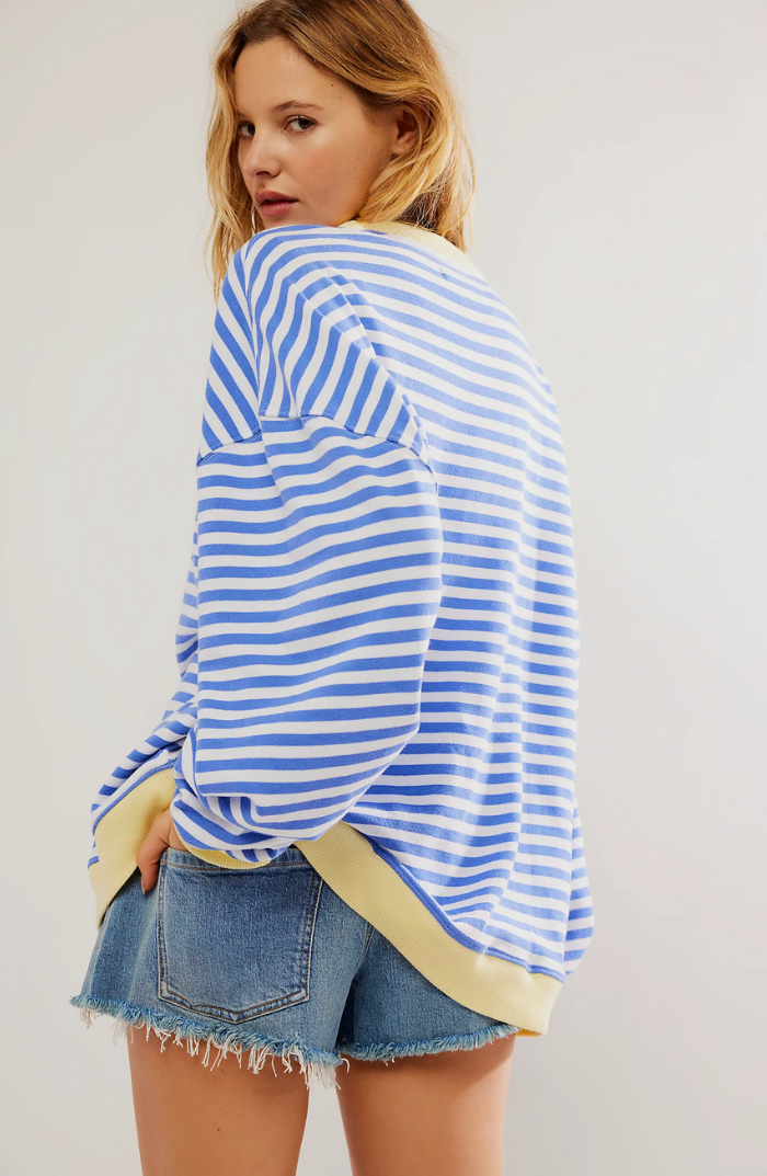 MEELANO Mechi | Dame Stribet Oversized Striktrøje - Langærmet Pullover med Rund Hals