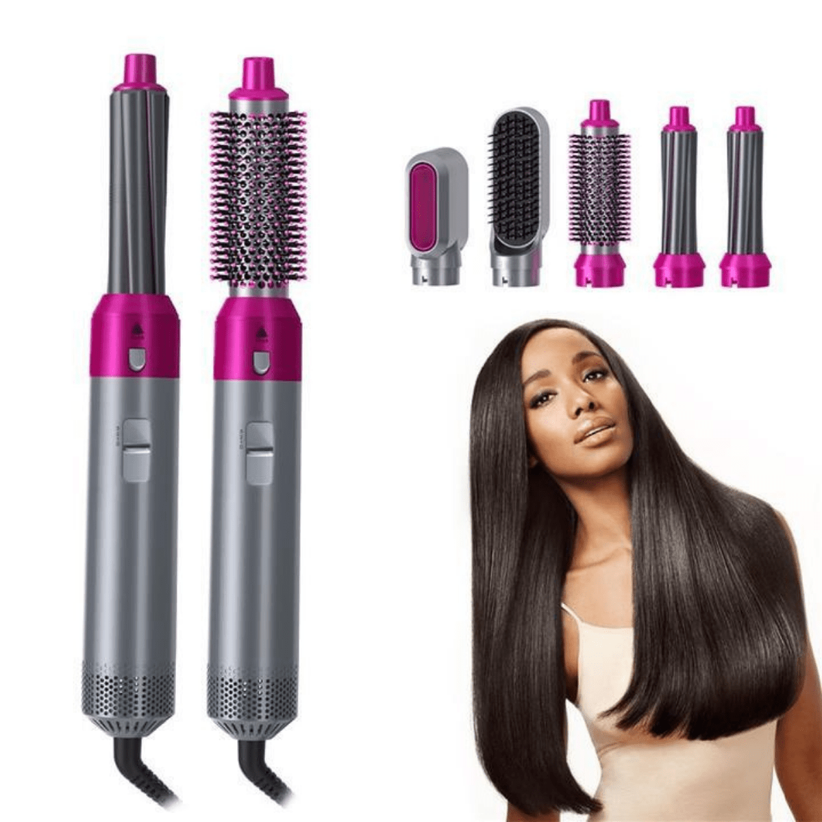 MEELANO 5-i-1 Air Styler – Hårtørrer med Børster & Krøllejern, Automatiske Krøllestave, Glatte- & Volumenbørste, Varmesensor