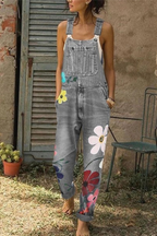 MEELANO Dame Ærmeløs Denim-Overall Med Blomstermotiver Grå