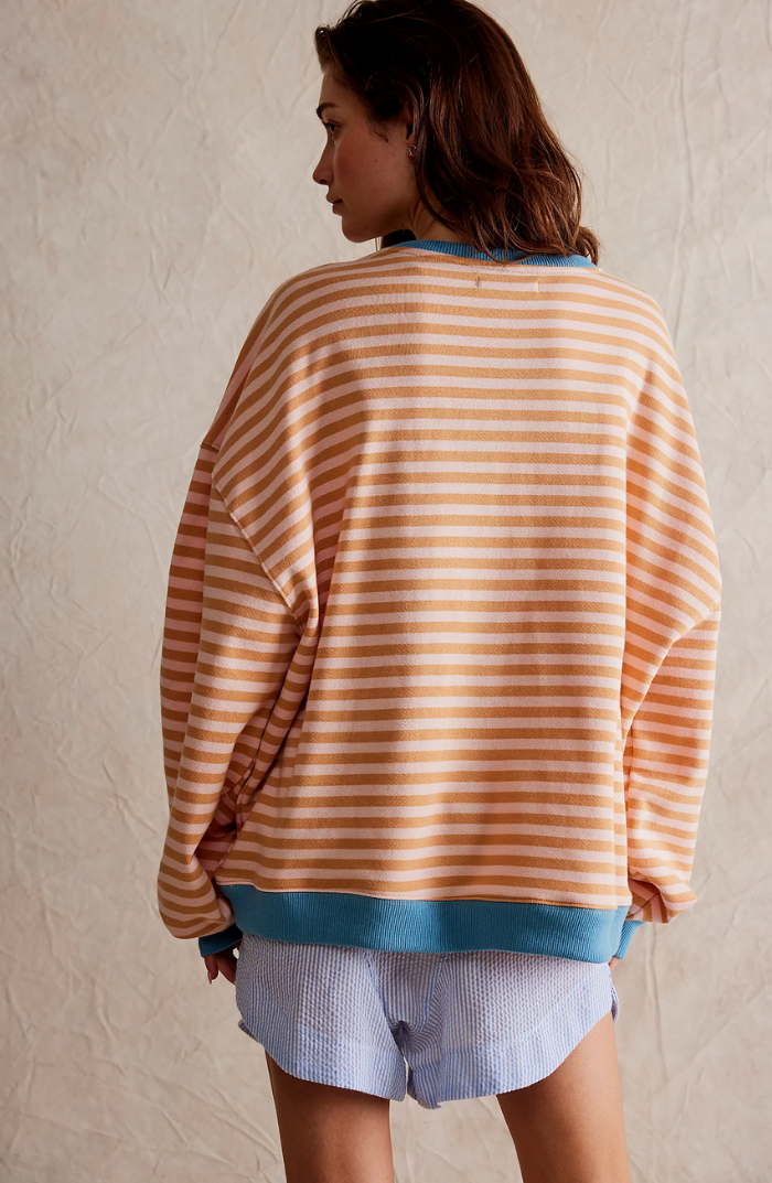 MEELANO Mechi | Dame Stribet Oversized Striktrøje - Langærmet Pullover med Rund Hals