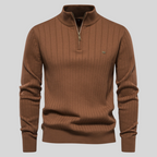 MEELANO Tycho | Herre Half-Zip Ribstrikket Sweater - Varm Striktrøje med Lynlås i Halsen Brun
