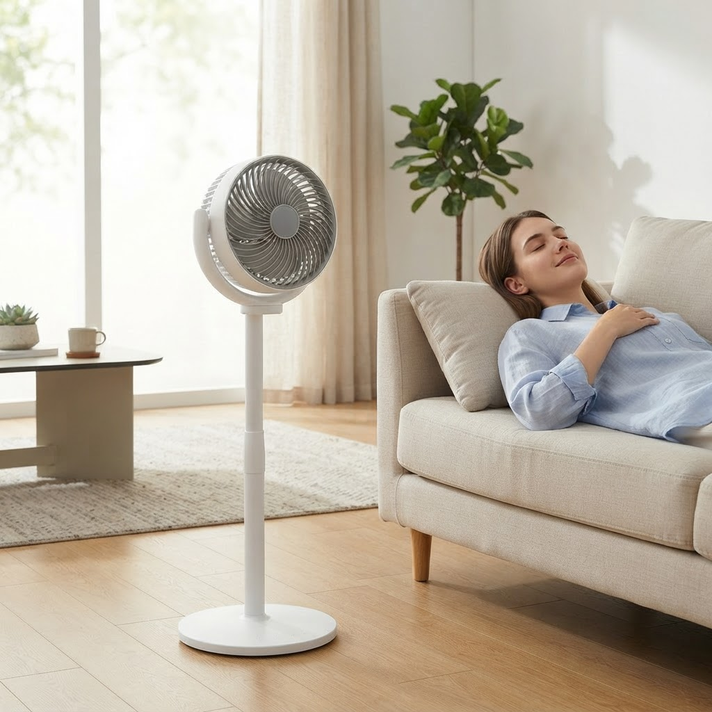 3-i-1 luftcirkulationsventilator – 5 hastigheder, 4 justerbare højder, stille USB-C stående ventilator til soveværelse, kontor og autocamper 2