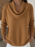 Bersh - Dame Striktrøje med Vandfaldskrave - Varm Sweater  Eksempel