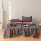 MEELANO Orange & Blå Mønster Seks Lag Bomulds Quilt Quilt med 2PCS Pudebetræk