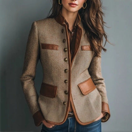 MEELANO Parsha | Dame Klassisk Tweedjakke i Uld - Elegant Heritage Blazer & Uldjakke Brun