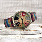 MEELANO Vintage Dameur med Regnbuemønster og Flettet Rem – Analogt Armbåndsur med Bronze Urskive, Nikkelfrit, 3 Farver – Amore Blålilla