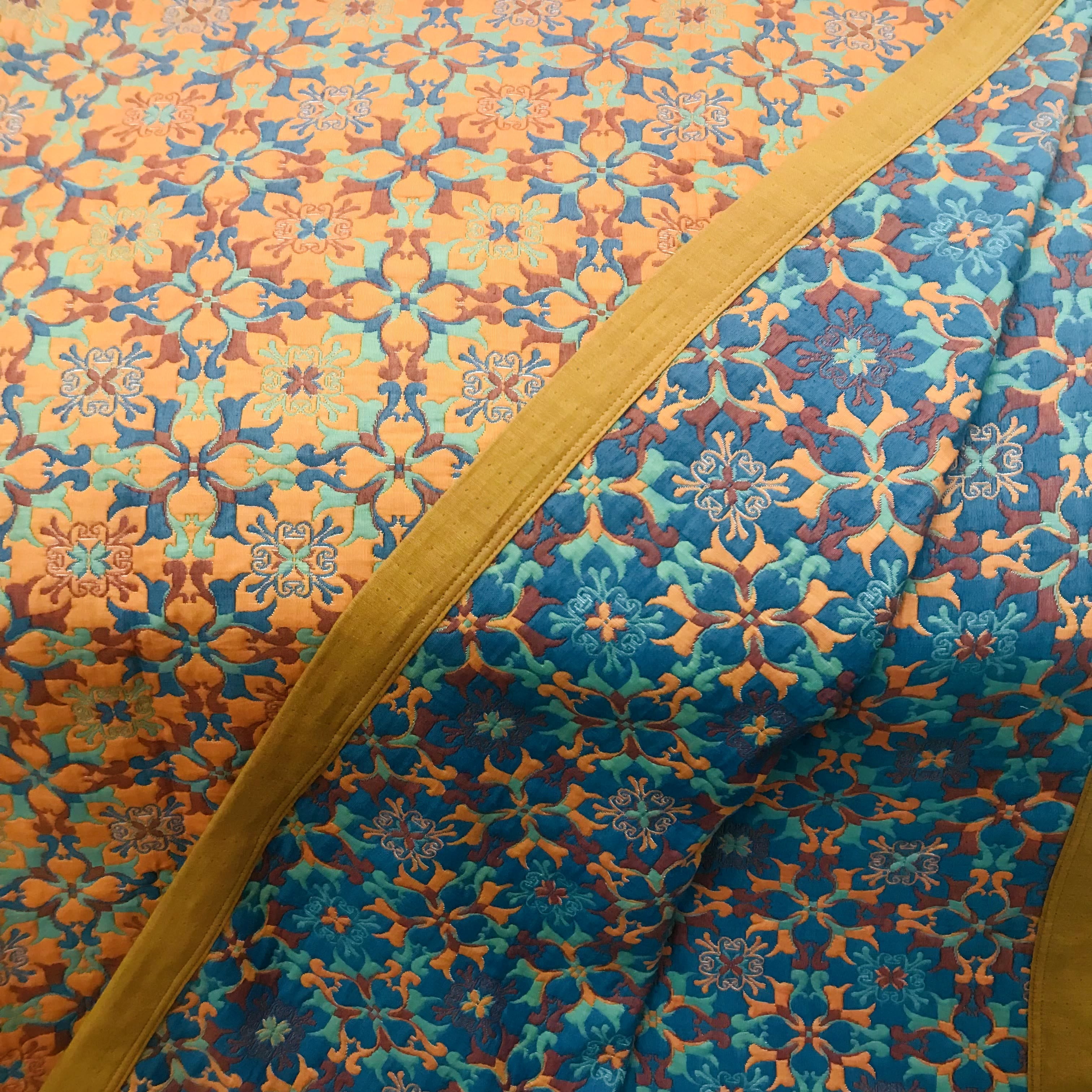 MEELANO Orange & Blå Mønster Seks Lag Bomulds Quilt