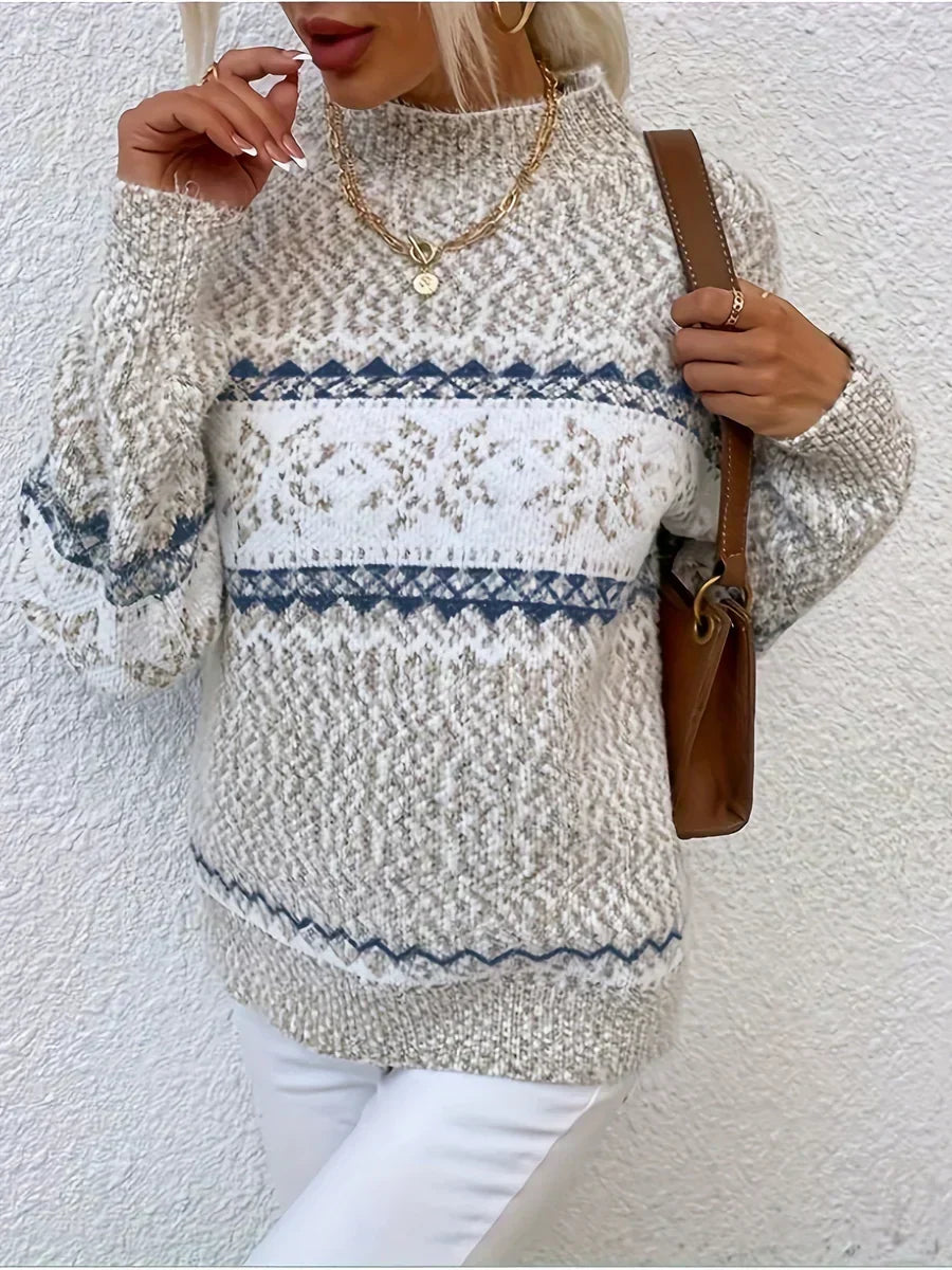 Flōre - Dame Striktrøje Geometrisk Mønster - Varm Sweater