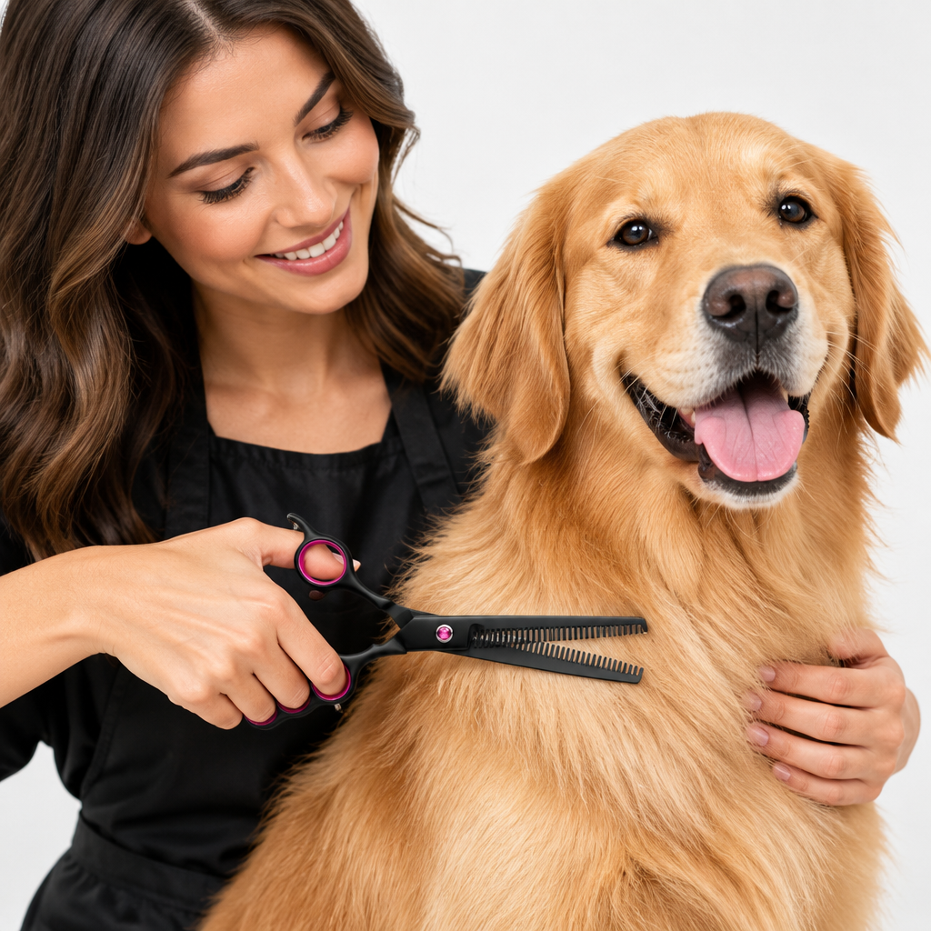 Professionelt Trimmesæt med Sakse til Hunde – Hundesaks Sæt med Lige, Buet & Effileringssaks – PrecisionPaw
