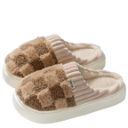 MEELANO Unisex Bløde Hjemmesko Med Ternet Mønster Til Kolde Dage Brun