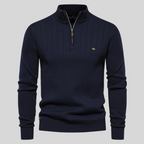 MEELANO Tycho | Herre Half-Zip Ribstrikket Sweater - Varm Striktrøje med Lynlås i Halsen Navy