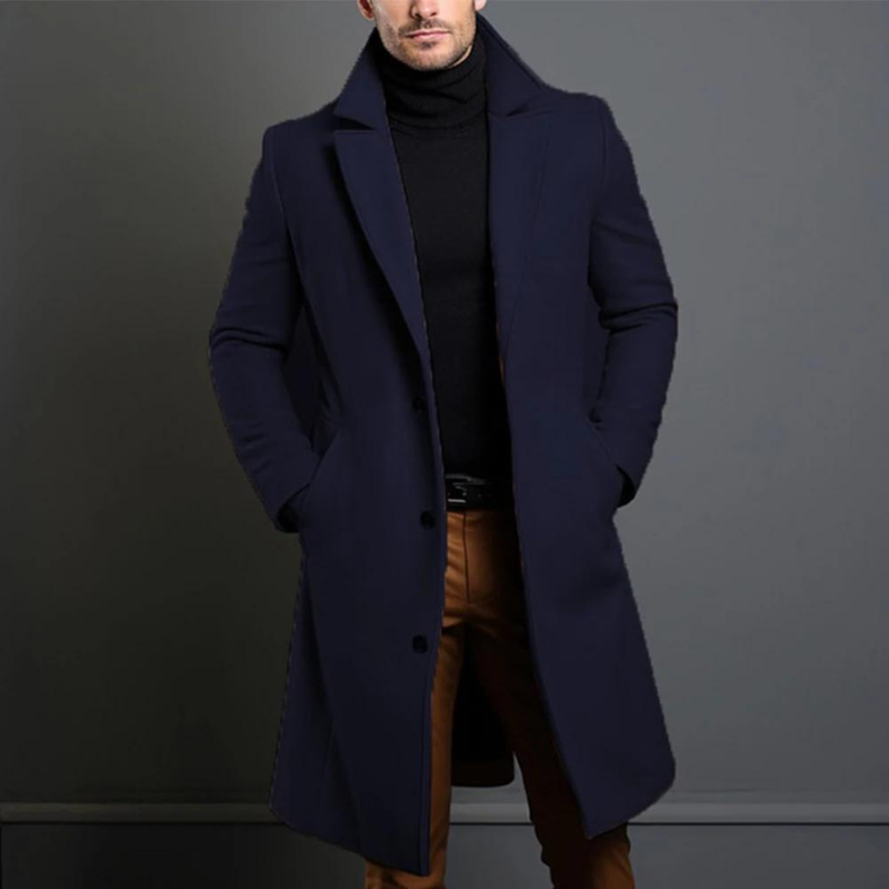 Elias | Herre Slim-Fit Lang Uldfrakke - Elegant Dobbeltradet Vinterfrakke & Trenchcoat