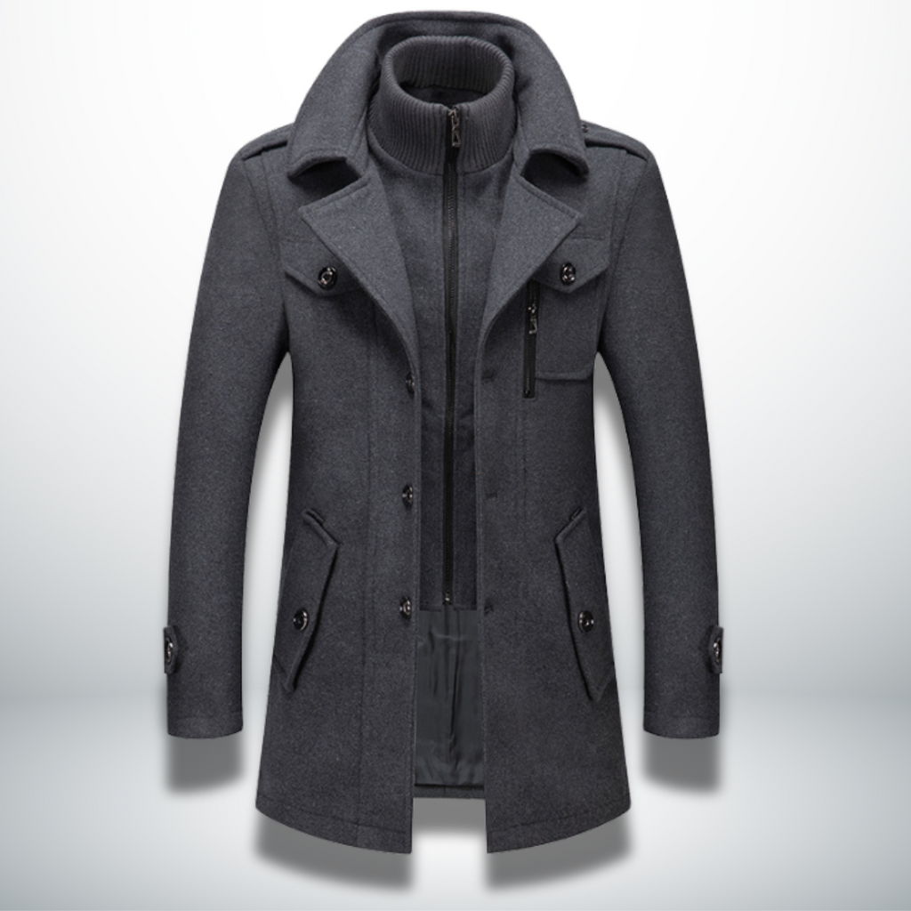 MEELANO Mane | Herre Smart-Casual Frakke i Uld - Klassisk Uldfrakke & Habitfrakke med Knapper Grå