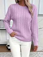 MEELANO Silja | Dame Langærmet Kabelstrikket Sweater - Varm & Blød Kabelstrik Trøje Lilla