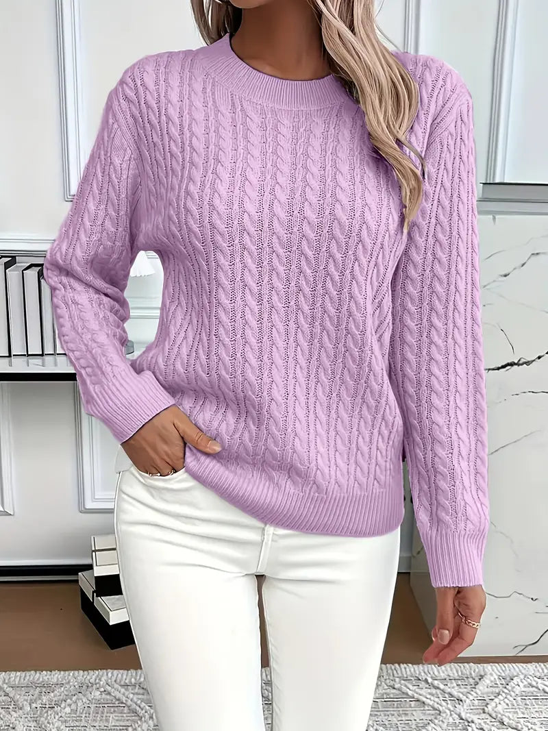 MEELANO Silja | Dame Langærmet Kabelstrikket Sweater - Varm & Blød Kabelstrik Trøje Lilla