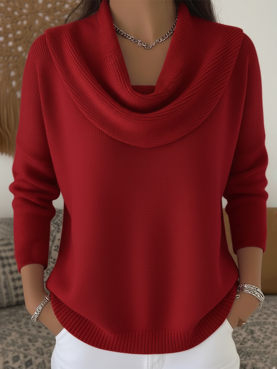 Bersh - Dame Striktrøje med Vandfaldskrave - Varm Sweater  Eksempel